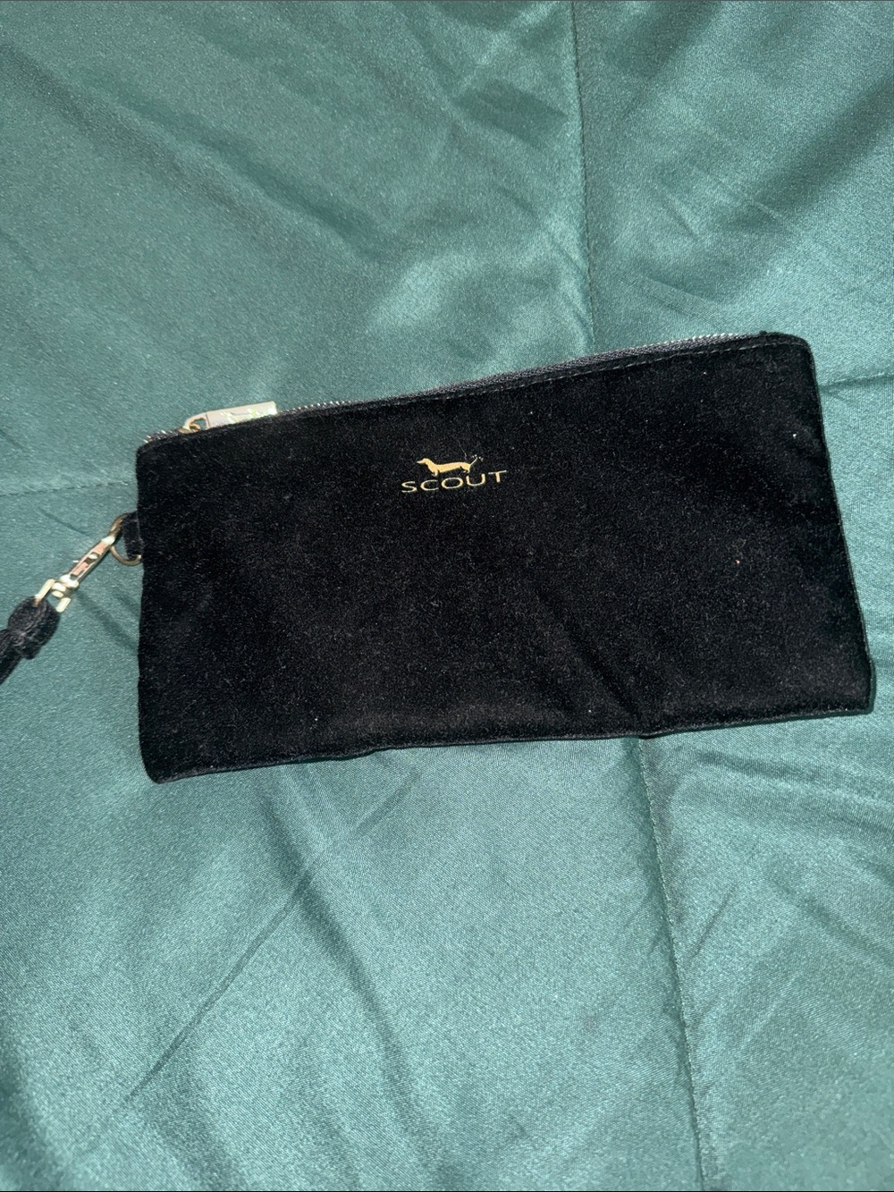 Scout Black Velvet Zip Wristlet with Gold Logo